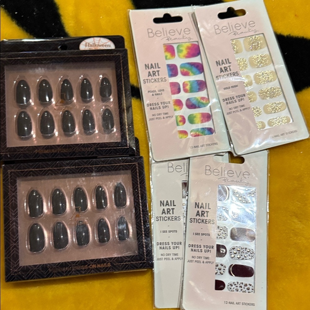 Black Press-On Nails and nail are stickers